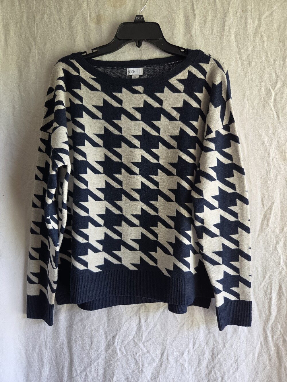 Nordstrom Rack Houndstooth Navy & Ivory Sweater Womens Large Pop Art Preppy
